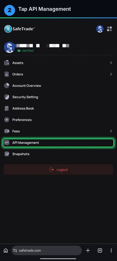 Step 2 screenshot: Tap API Management