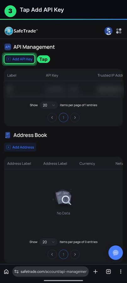Step 3 screenshot: Tap Add API Key