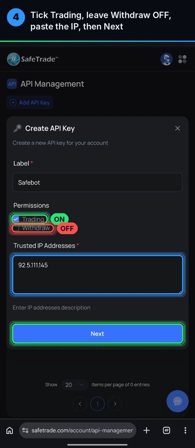 Step 4 screenshot: Permissions & IP