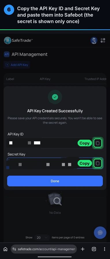 Step 6 screenshot: Copy both keys